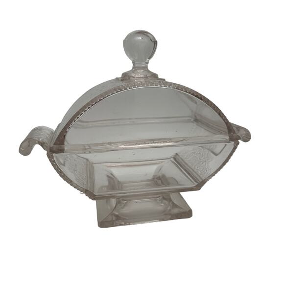 Antique PINK Jersey Lily Footed Compote with Lid 1883 by Riverside - Picture 2 of 9